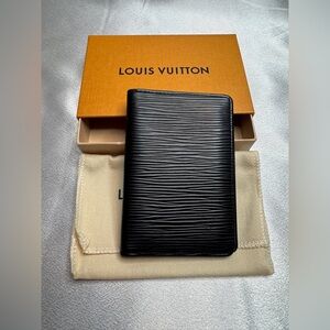 Louis Vuitton EPI Pochette Black Leather Card Holder Wallet Full Inclusion